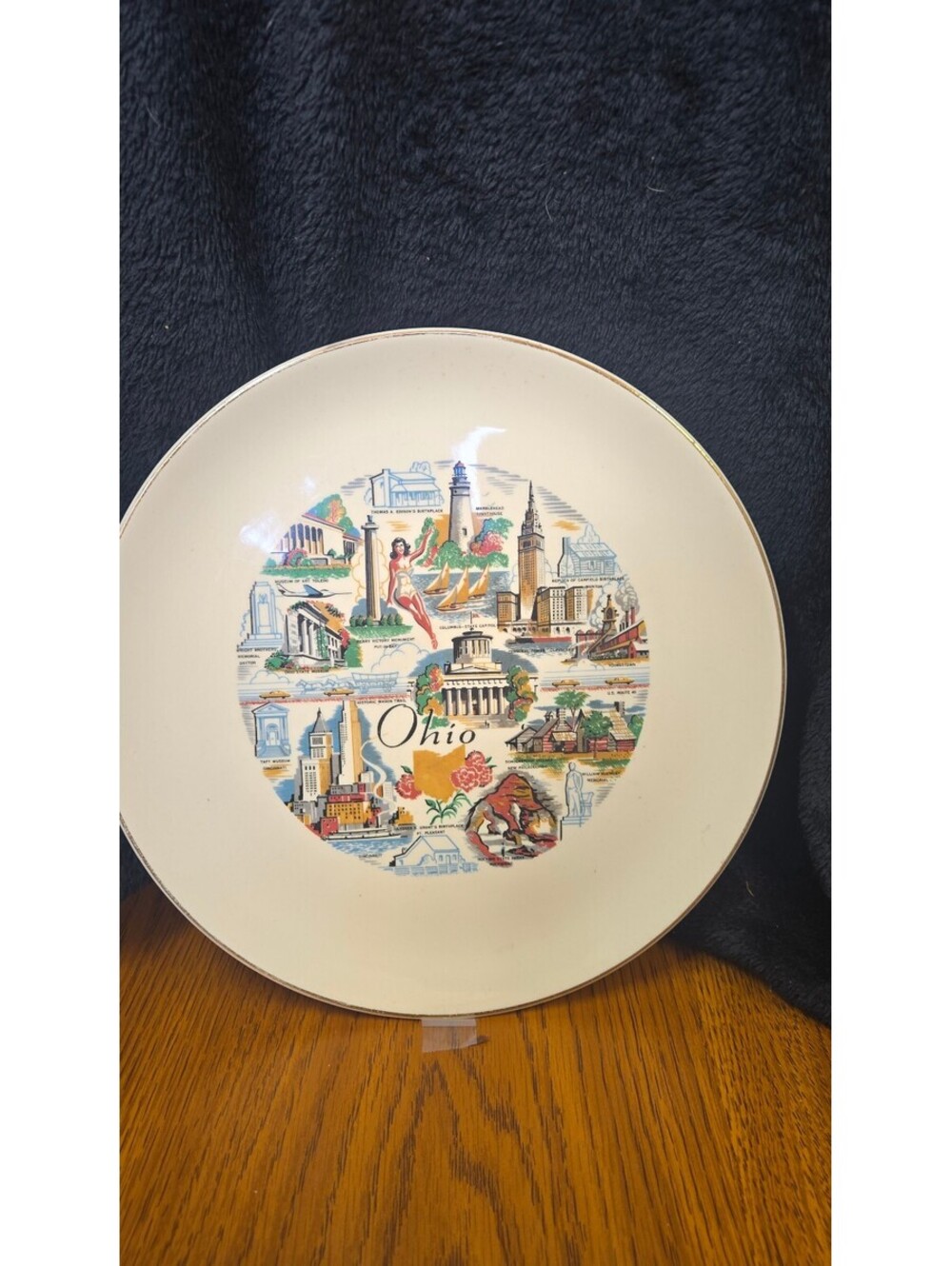 Vintage Ohio Souvenir Decorative Plate with State Illustrations